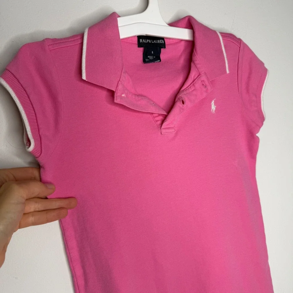 A19 Ralph Lauren Girls Pink‎ Cotton Pique Polo Shirt White Tipped Dress Size 5